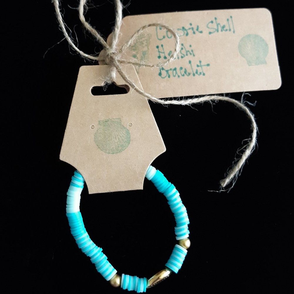 Blue Cowrie Shell Heishi Bracelet